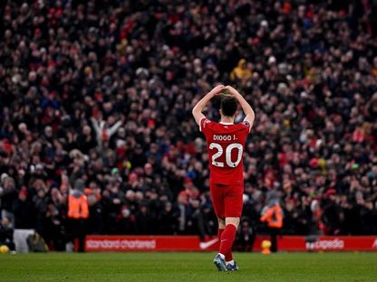 ديوغو جوتا مهاجم ليفربول الراحل أثناء تحية الجمهور - 3 يوليو 2025 - @LFC
